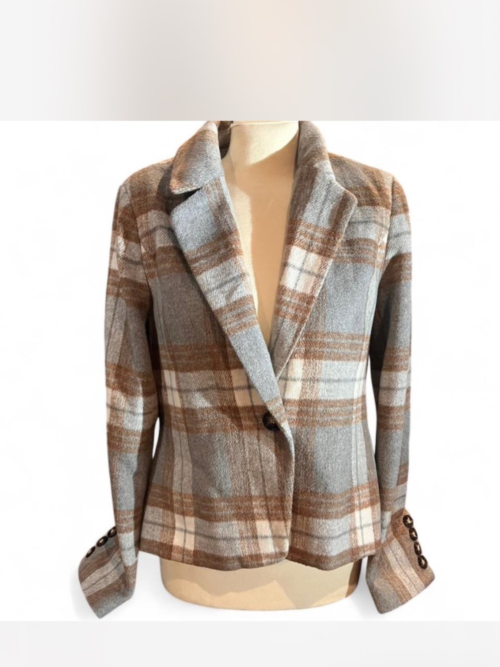 bagatelle Plaid Blazer in Gray and Brown